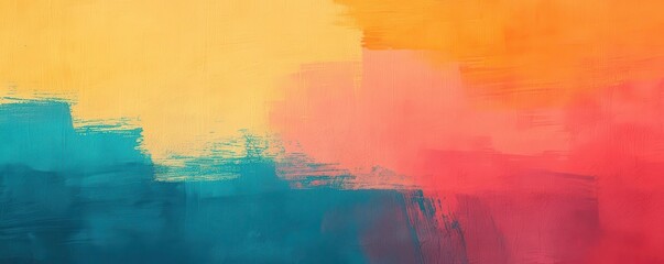 Poster - A vibrant abstract painting featuring bold strokes of orange, yellow, turquoise, and pink, perfect for creative projects and design.