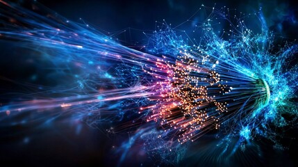 Aufkleber - Dynamic fiber optic network flow digital space abstract art technological innovation close-up visual concept