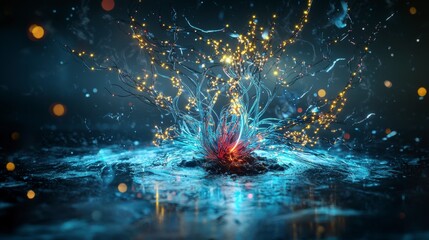 Aufkleber - Fiber optic communication burst digital art creation abstract stunning visuals tech environment illuminated concept