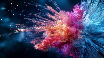 Leinwandbilder - Dynamic fiber optic explosion digital realm macro photography tech environment close-up viewpoint visual technology concept