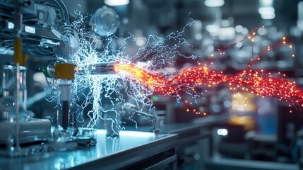 Aufkleber - Dynamic light pulses from fiber optic cables in industrial setting science technology laboratory close-up innovation
