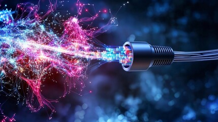Aufkleber - Data transfer revolution glowing fiber optic cables illuminate digital connectivity in a high-tech environment