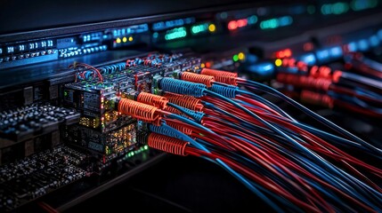 Poster - Fiber optic cable installation data center technology infrastructure high-tech environment close-up view connectivity concept