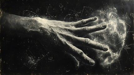 Wall Mural - a hand reaching through cosmic dust and equations