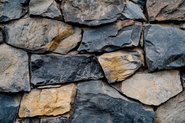 Wall Mural - Close-up of a rustic stone wall with varying shades of gray, brown, and beige stones.