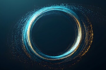 Poster - A circular design made of glowing particles in blue and gold against a dark background.