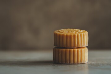 two moon cakes piled vertically