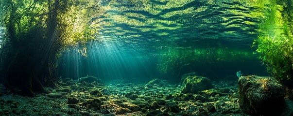 Wall Mural - Deep forest flow. Crystal clear water