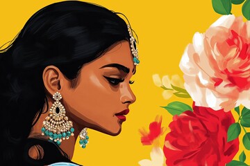 Poster - A simple illustration of a woman wearing jhumkas, with only her profile visible.