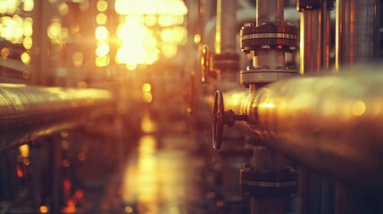Aufkleber - Complex network of steel pipelines at a petroleum industrial facility Stock Photo with side copy space
