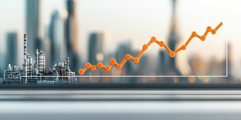 Poster - A graph showing an upward trend overlays an industrial skyline, symbolizing economic growth and development in the energy sector.