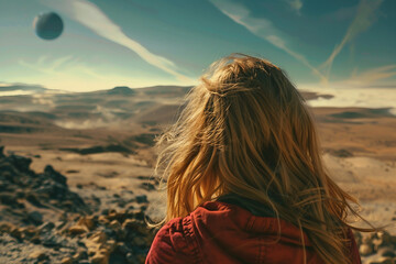 Wall Mural - person exploring fantastic landscape world ai generative