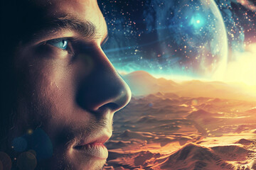 Wall Mural - ai generated image of human life on another planet space