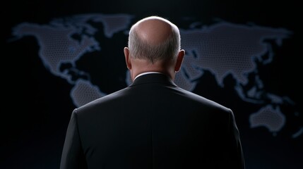 Poster - Global Business Strategy Man Facing World Map