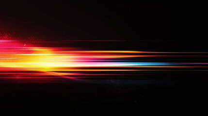 Poster -  Dynamic Gradient Abstract: Vibrant Horizontal Light Streaks on Black Background. Perfect for Futuristic and Speed-Related Designs.
