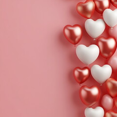 Poster - Romantic Valentine's Day square post wedding greeting card template with empty copy space with light pink and white gradient, decorated with red balloon hearts, leaving spacious center for copy space