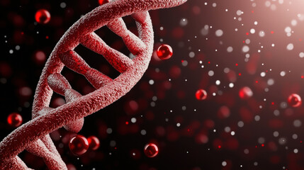 Poster - Obesity Chronic concept. DNA strand with red molecules swirling around, symbolizing life and genetics