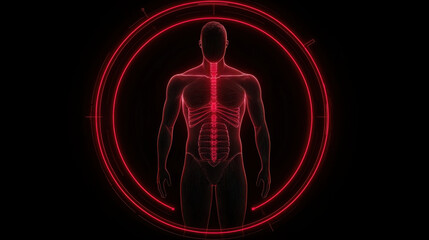 Poster - Obesity Chronic concept. Futuristic body scanner illustration highlighting human anatomy in red