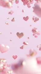 Poster - Soft pastel Valentine's Day vertical social media template with empty copy space with a light pink background, embellished with faintly visible rose petals and delicate heart outlines sweet, loving