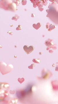 Soft pastel Valentine's Day vertical social media template with empty copy space with a light pink background, embellished with faintly visible rose petals and delicate heart outlines sweet, loving