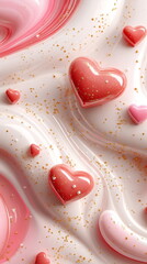 Poster - Sweet Valentine's Day vertical social media template with empty copy space with heart-shaped candies in pink red, and white on soft cream background, accented with delicate swirls subtle gold sparkles