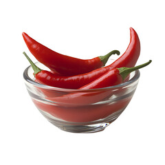 Wall Mural - Extreme front view of a cayenne pepper in a small glass bowl isolated on a white transparent background