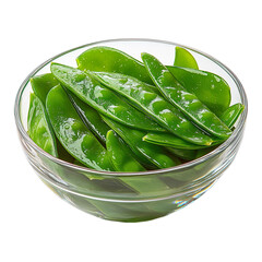 Wall Mural - Extreme front view of delicious-looking snow peas in a glass bowl isolated on a white transparent background