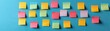 © Preeyanuch - Colorful sticky notes arranged on a blue background, symbolizing organization, creativity, and brainstorming ideas.