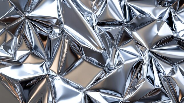 3D rendering of geometric chrome pattern over grey background