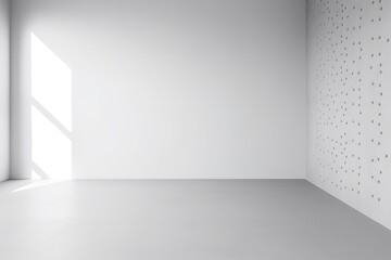 Poster - A minimalist interior space with white walls, a light floor, and natural light streaming in through a window, creating a serene atmosphere.