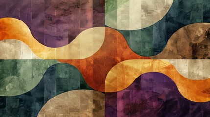 Poster - An arrangement of rounded, vertical shapes in various colors, including shades of brown, beige, green, and purple