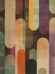Poster - An arrangement of rounded, vertical shapes in various colors, including shades of brown, beige, green, and purple