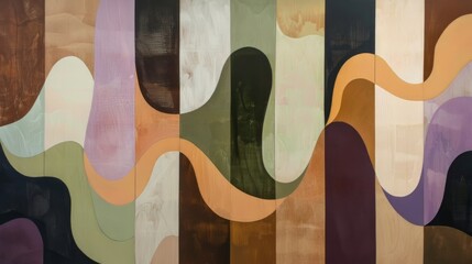 Poster - An arrangement of rounded, vertical shapes in various colors, including shades of brown, beige, green, and purple