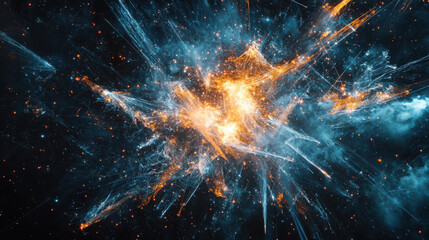 Poster - Dynamic fireworks-inspired abstract art modern gallery digital artwork dark background artistic approach