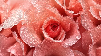 Wall Mural - Dewdrops adorn delicate coral rose petals