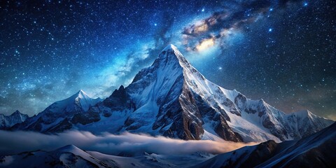 Wall Mural - snowcapped mountain peak in starlit landscape