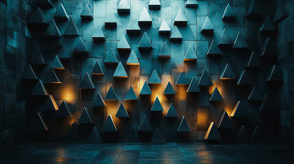 Poster - a wall of triangles in a room with a blue background