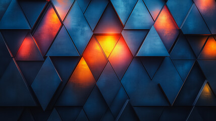 Fototapete - A blue and orange abstract design of triangles