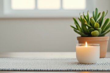 Aufkleber - Burning candle creating a tranquil atmosphere for meditation and relaxation