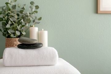 Poster - Eucalyptus, hot stones, and candles creating soothing ambiance for holistic wellness and balance