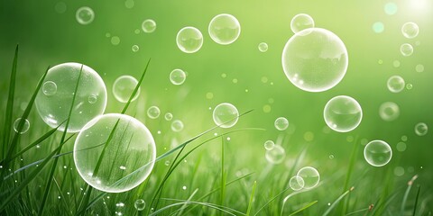 Aufkleber - A green field with bubbles floating in the air