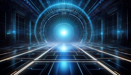 Poster - Futuristic digital tunnel with glowing light.