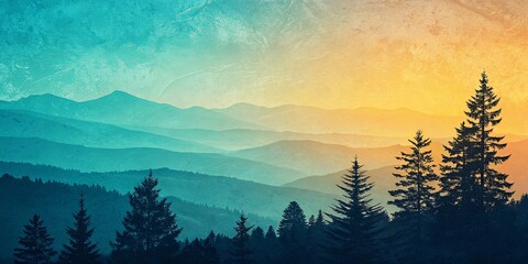 Poster - A mountain range with a blue sky and trees