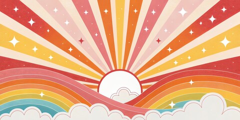 Poster - A colorful, starry sky with a rainbow and a sun