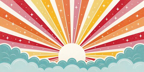 Poster - A colorful, starry sky with a large sun in the center