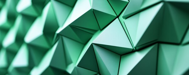 Green Three-Dimensional Surface with Triangular Pyramids. High Tech, Atmospheric Banner.