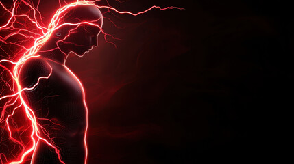Poster - Quantum Computing concept. Abstract visualization of energy flow in human silhouette, dynamic and vibrant