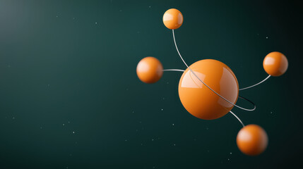 Poster - Quantum Computing concept. vibrant orange atom model with orbiting electrons on dark background