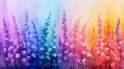 Poster - Vibrant watercolor floral landscape with gradient colors