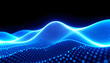 © SusDmi - Futuristic glowing wave. The concept of big data. Network connection. Cybernetics. Abstract dark background of blue dots forming a wave. 3d rendering, Backlit, with white tones
